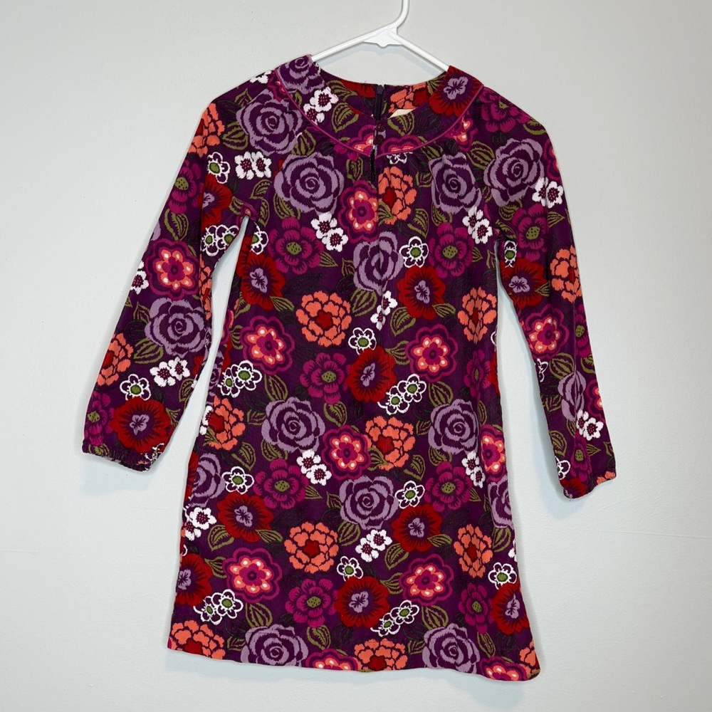 Lands’ End Girl’s Purple Pink Floral Corduroy Dress 10 Long Sleeves Roses Fall